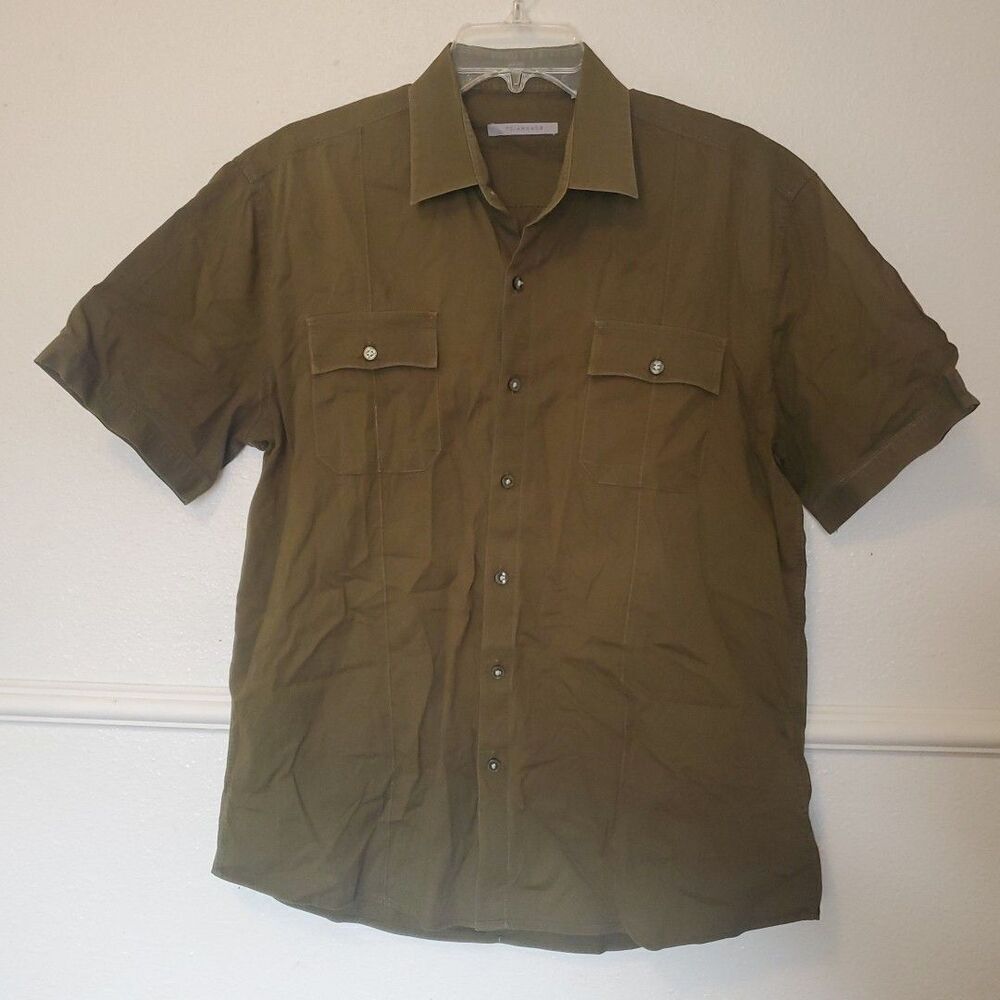 7 Diamonds Mens Button Up Shirt Short Safari Military Double Pockets Size L